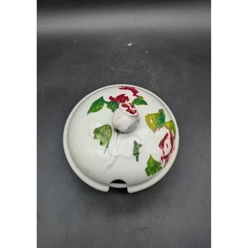 Antique Fürstenberg Porcelain Rose Sugar Sauce Bowl with Rosebud‎ Finial Lid 3